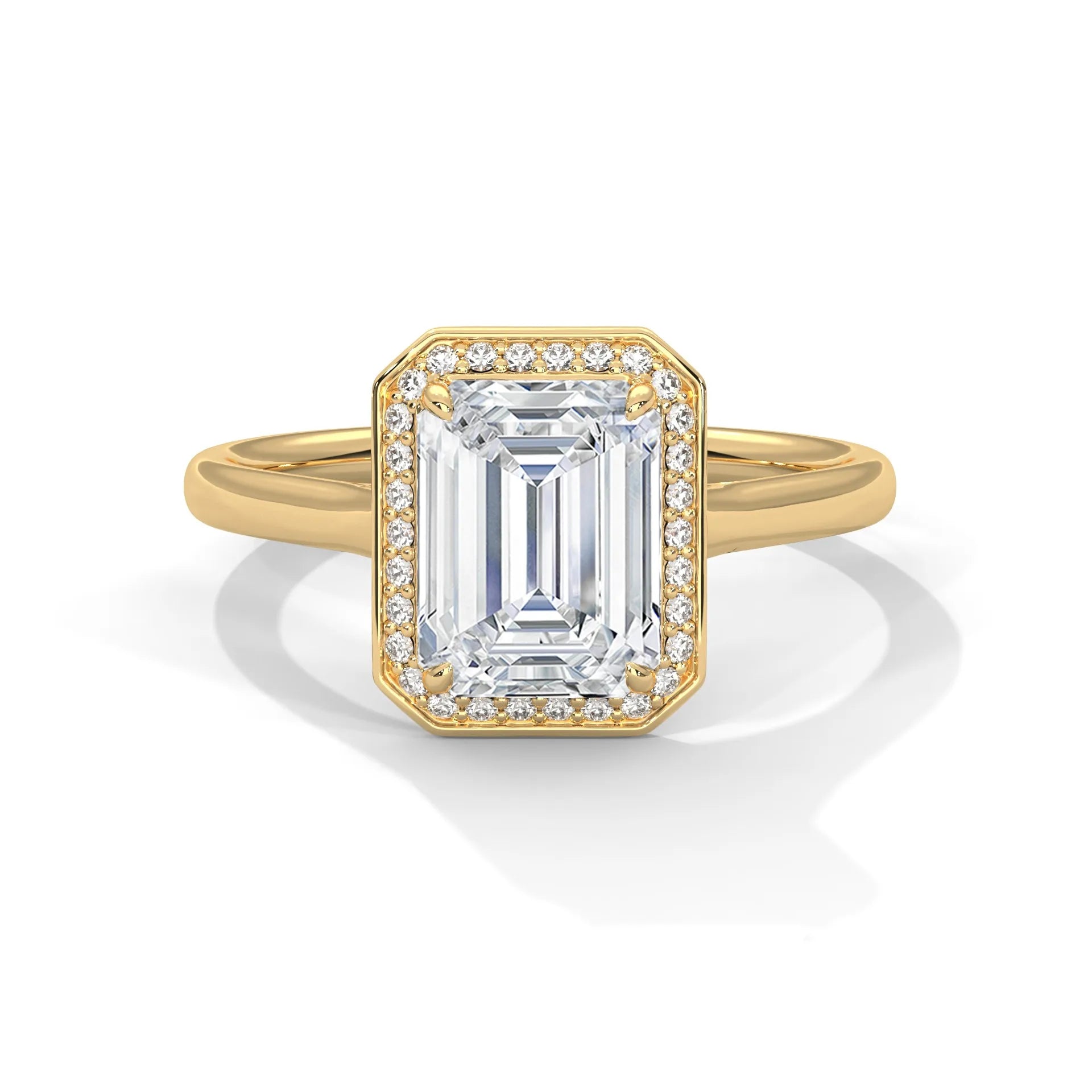 2.0ct Emerald Cut Moissanite Halo Solitaire Ring 925 Sterling Silver Engagement Band