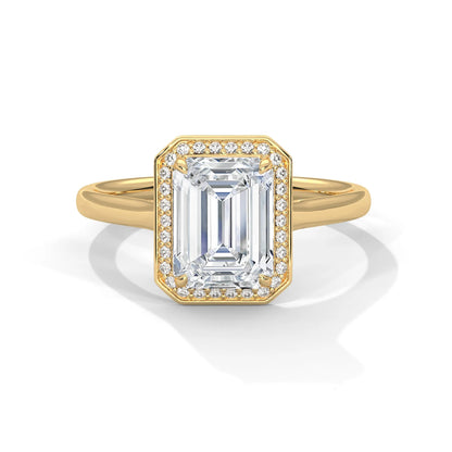 2.0ct Emerald Cut Moissanite Halo Solitaire Ring 925 Sterling Silver Engagement Band
