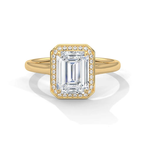 2.0ct Emerald Cut Moissanite Halo Solitaire Ring 925 Sterling Silver Engagement Band