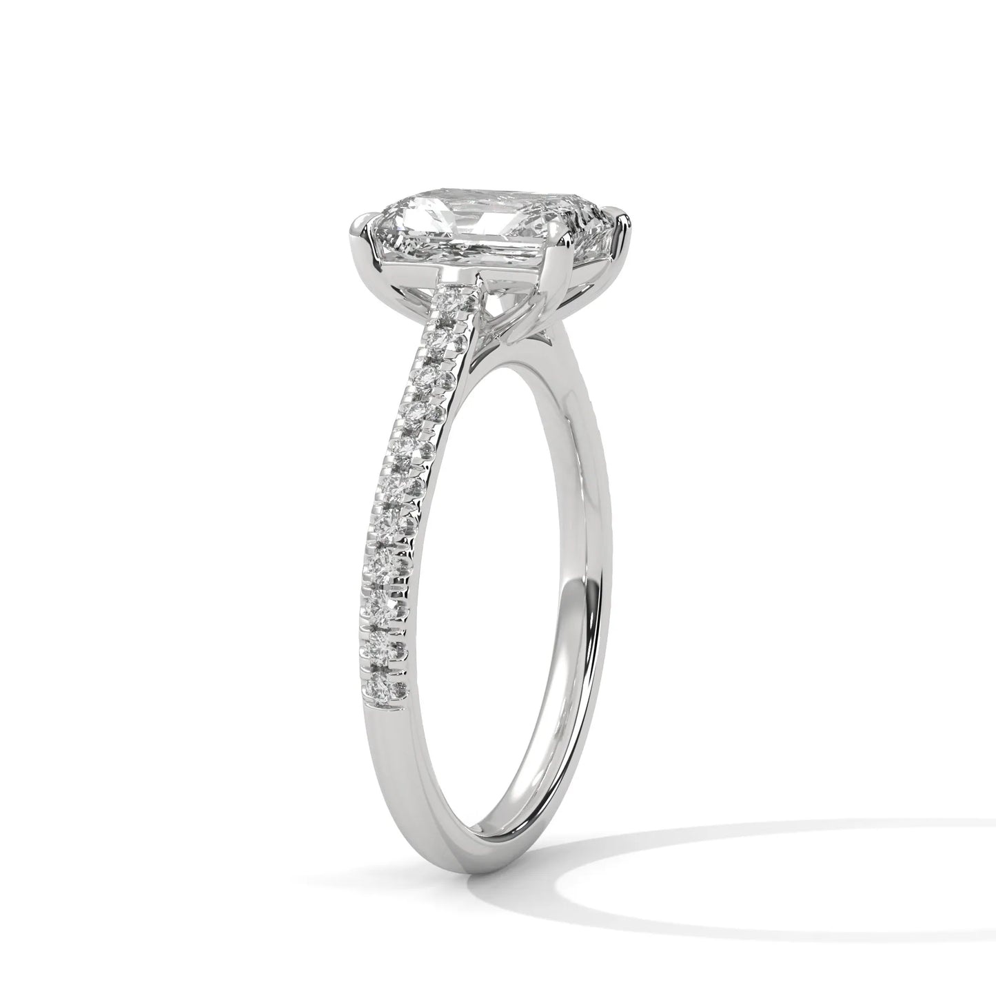 2.0ct emerald cut moissanite solitaire ring with pave set band 925 sterling silver