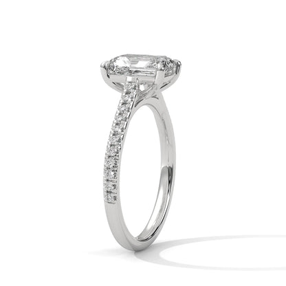 2.0ct Emerald Cut Moissanite Solitaire Ring with Pave Set Band 925 Sterling Silver