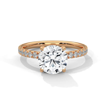 2.0ct Round Brilliant Cut Moissanite Solitaire Ring with Pave Set Band 925 Sterling Silver