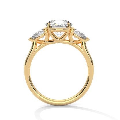 Round Brilliant and Pear Cut Moissanite 3-Stone Ring 925 Sterling Silver Handmade Jewelry