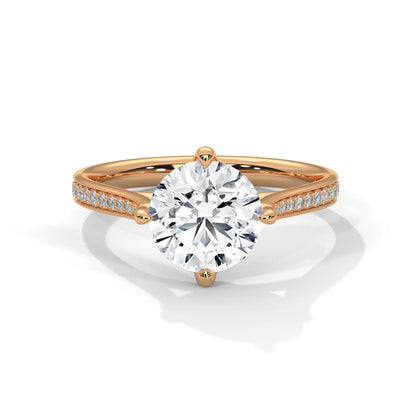 2.0ct Round Brilliant Cut Moissanite Solitaire Ring with Pave Set Band 925 Sterling Silver
