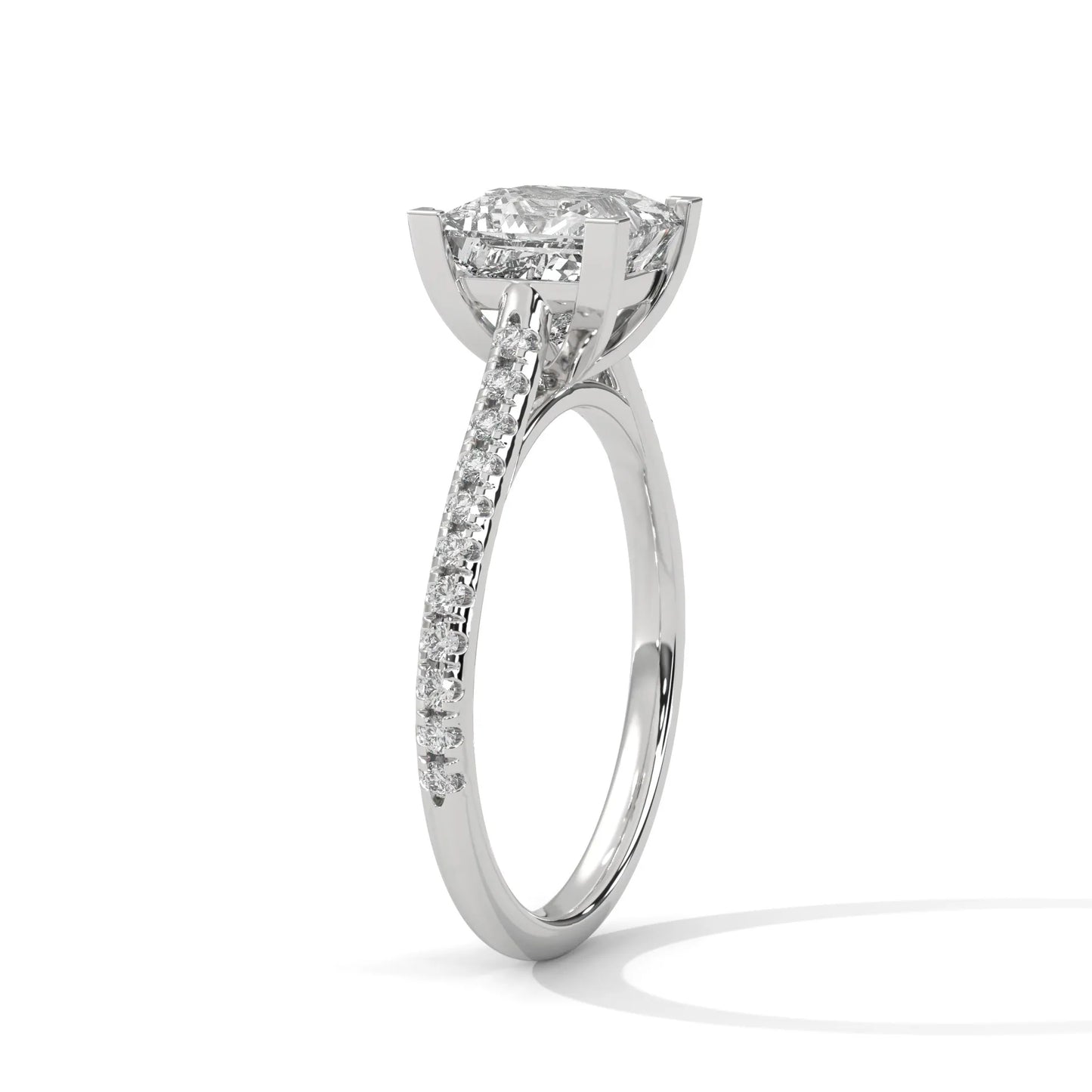 2.0ct princess cut moissanite solitaire ring with pave set band 925 sterling silver