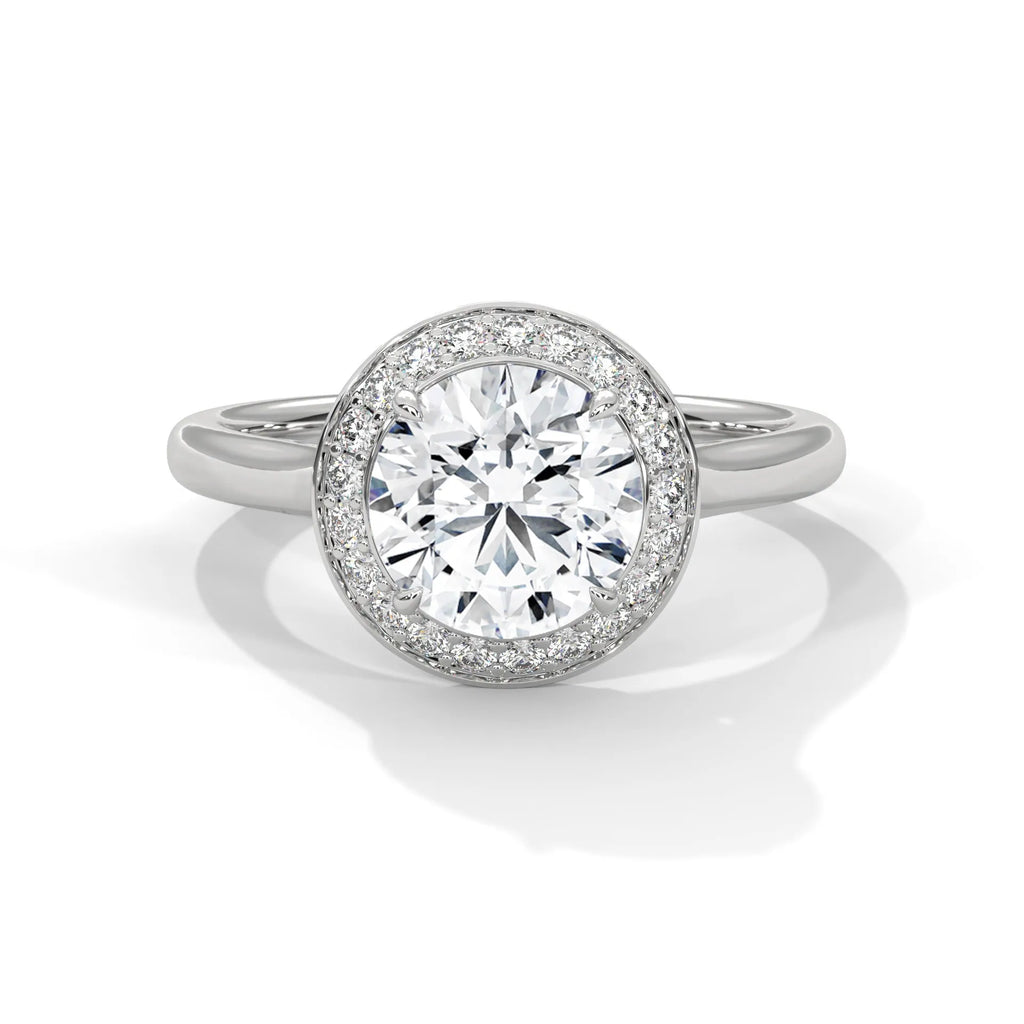 2.0ct Round Brilliant Cut Moissanite Halo Solitaire Ring 925 Sterling Silver Engagement Band
