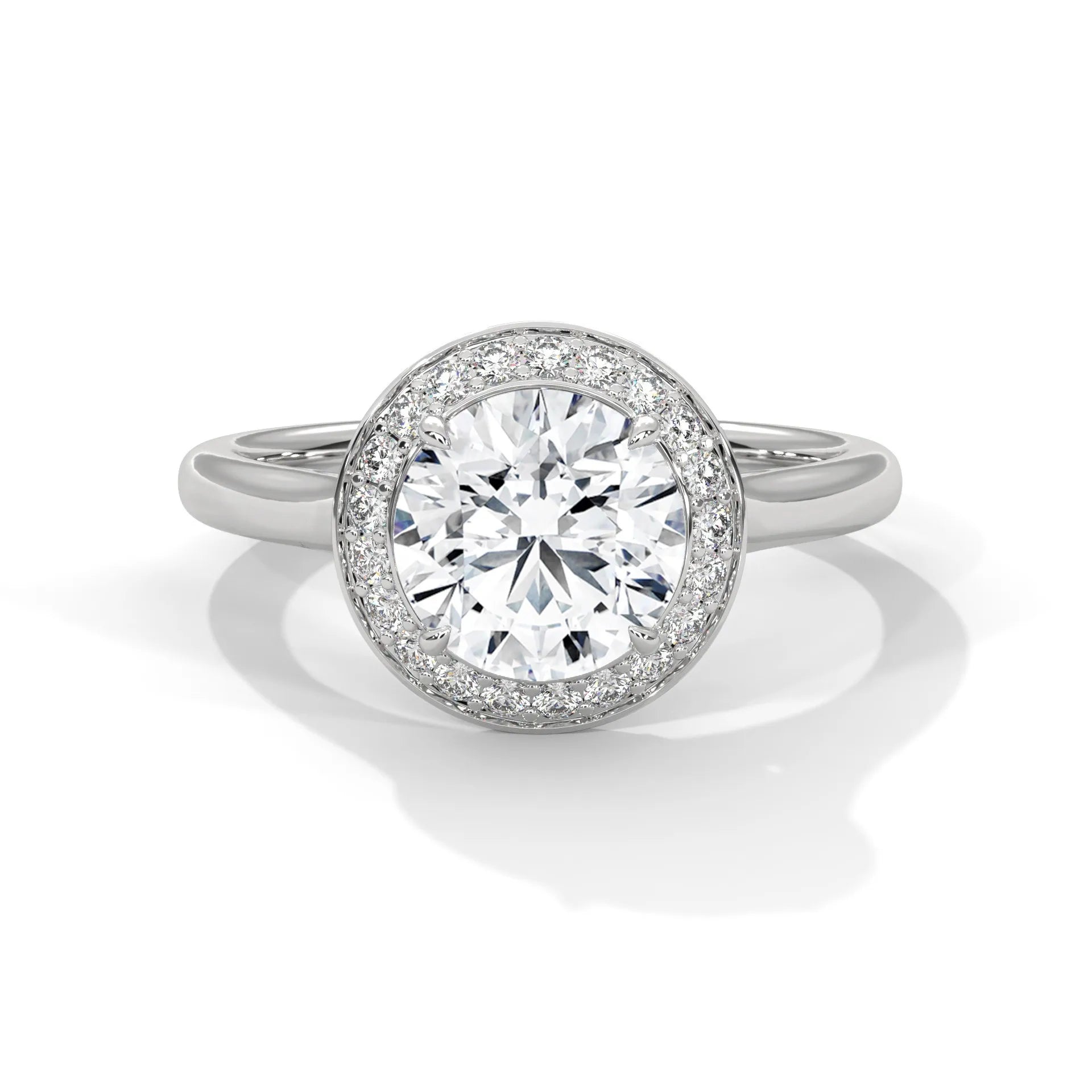 2.0ct Round Brilliant Cut Moissanite Halo Solitaire Ring 925 Sterling Silver Engagement Band