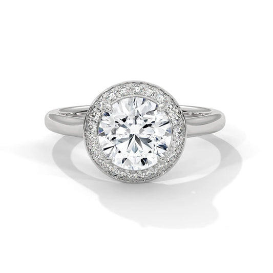 2.0ct Round Brilliant Cut Moissanite Halo Solitaire Ring 925 Sterling Silver Engagement Band