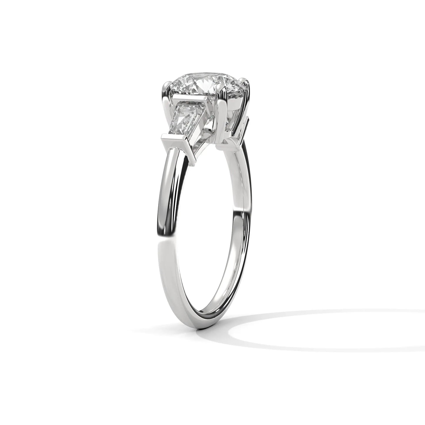 2.0ct round brilliant and baguette cut moissanite 3-stone ring 925 sterling silver