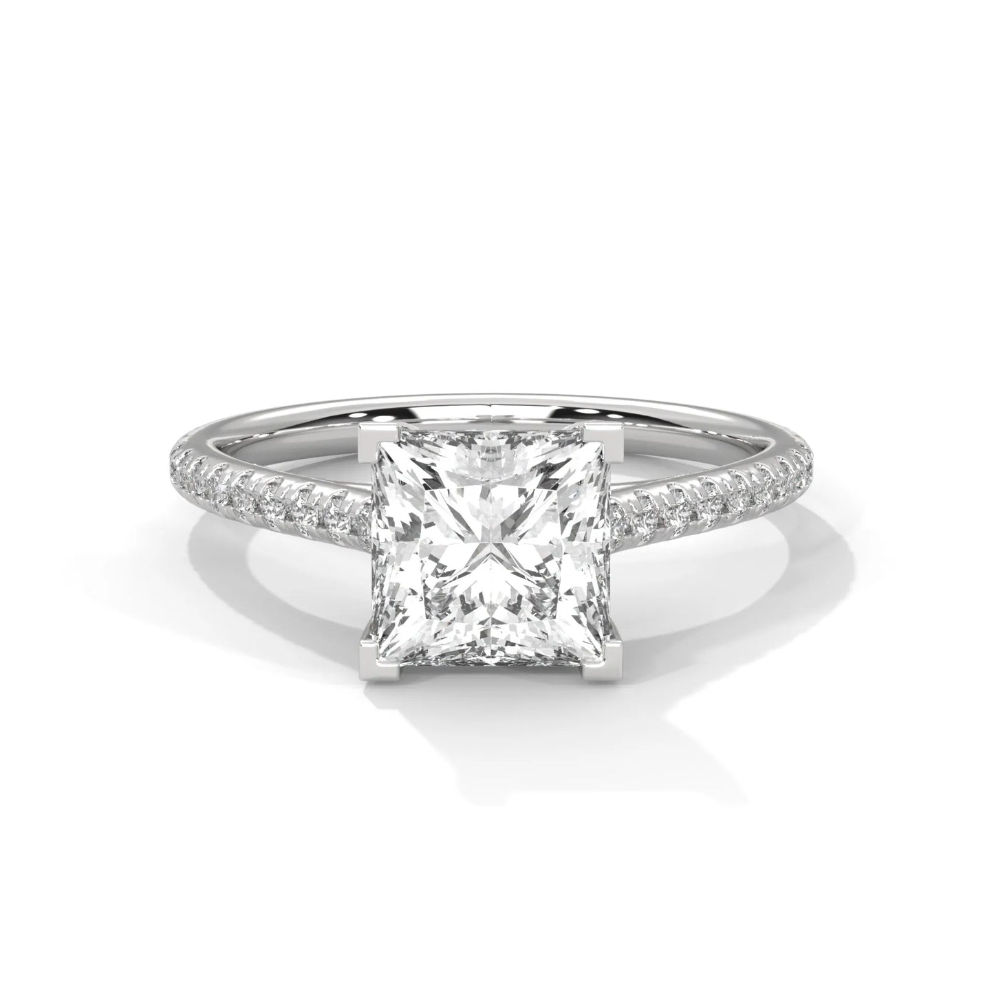2.0ct princess cut moissanite solitaire ring with pave set band 925 sterling silver