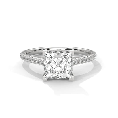 2.0ct Princess Cut Moissanite Solitaire Ring with Pave Set Band 925 Sterling Silver