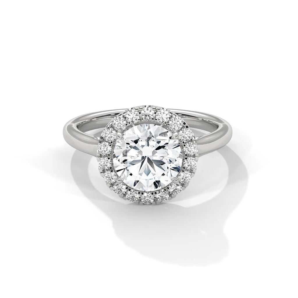 2.0ct Round Brilliant Cut Moissanite Halo Solitaire Ring 925 Sterling Silver Engagement Band