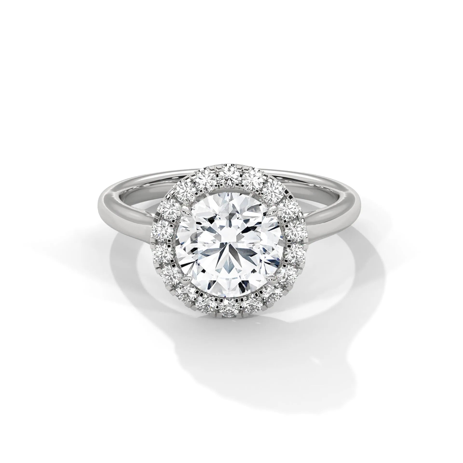 2.0ct Round Brilliant Cut Moissanite Halo Solitaire Ring 925 Sterling Silver Engagement Band
