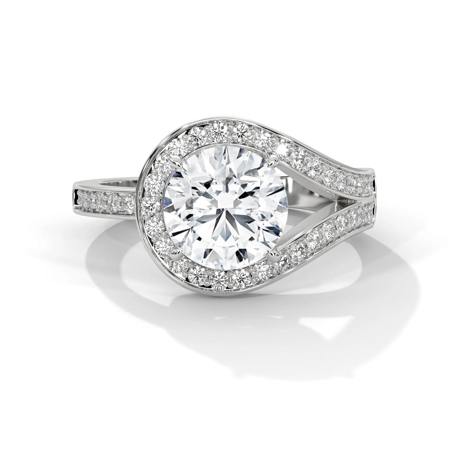 2.0ct round brilliant cut moissanite bypass halo ring 925 sterling silver engagement band