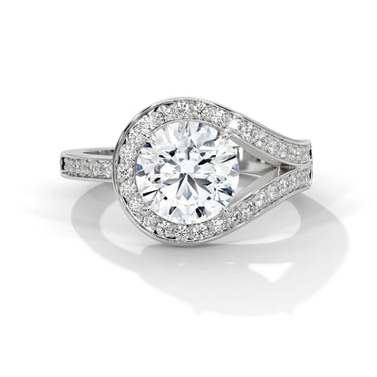 2.0ct Round Brilliant Cut Moissanite Bypass Halo Ring 925 Sterling Silver Engagement Band