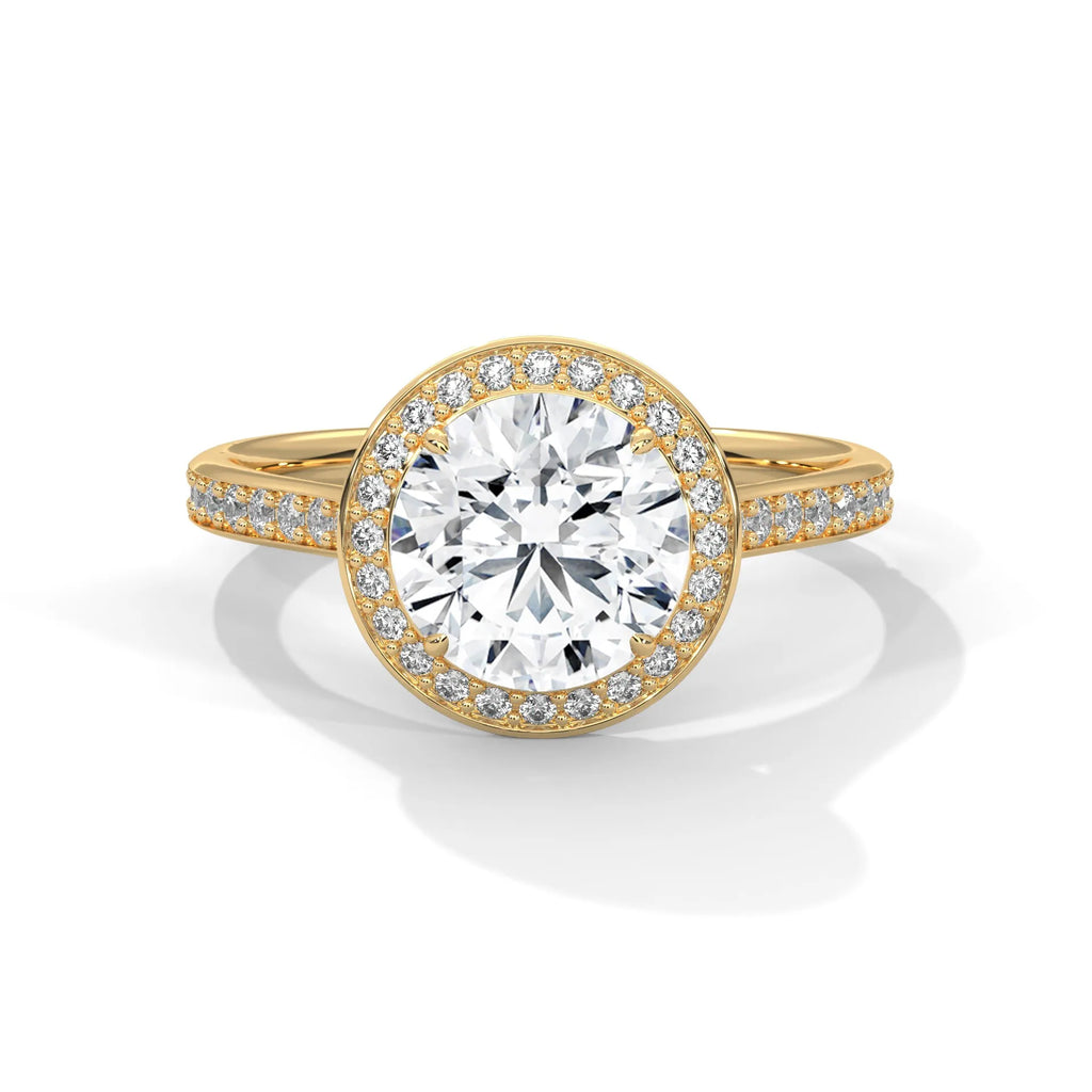 2.0ct Round Brilliant Cut Moissanite Halo Solitaire Ring with Pave Band 925 Sterling Silver