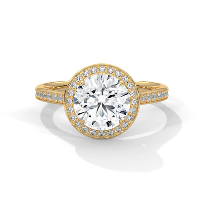 2.0ct Round Brilliant Cut Moissanite Halo Solitaire Ring with Pave Band 925 Sterling Silver