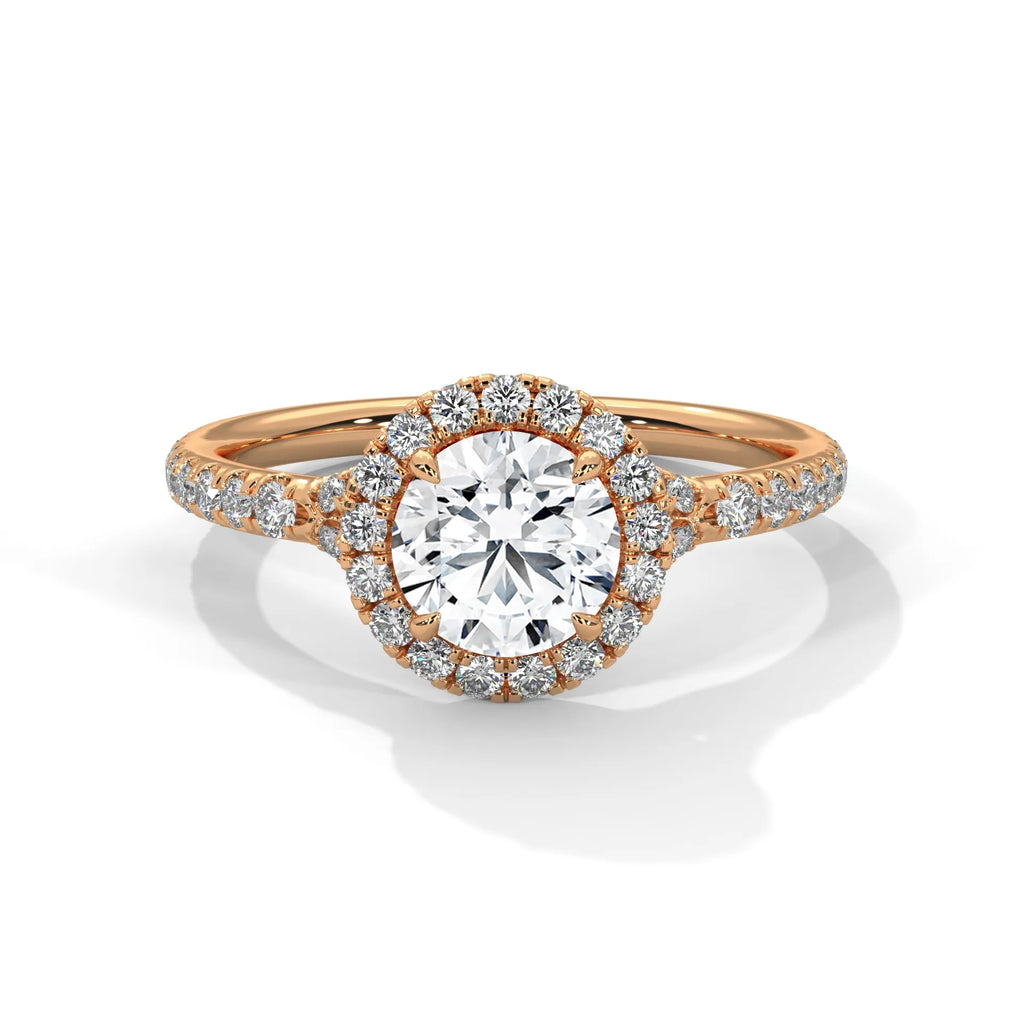 1.0ct Round Brilliant Cut Moissanite Halo Solitaire Ring 925 Sterling Silver Engagement Band