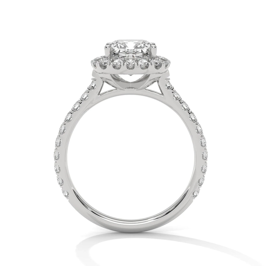 2.0ct Cushion Cut Moissanite Halo Solitaire Ring with Pave Band 925 Sterling Silver