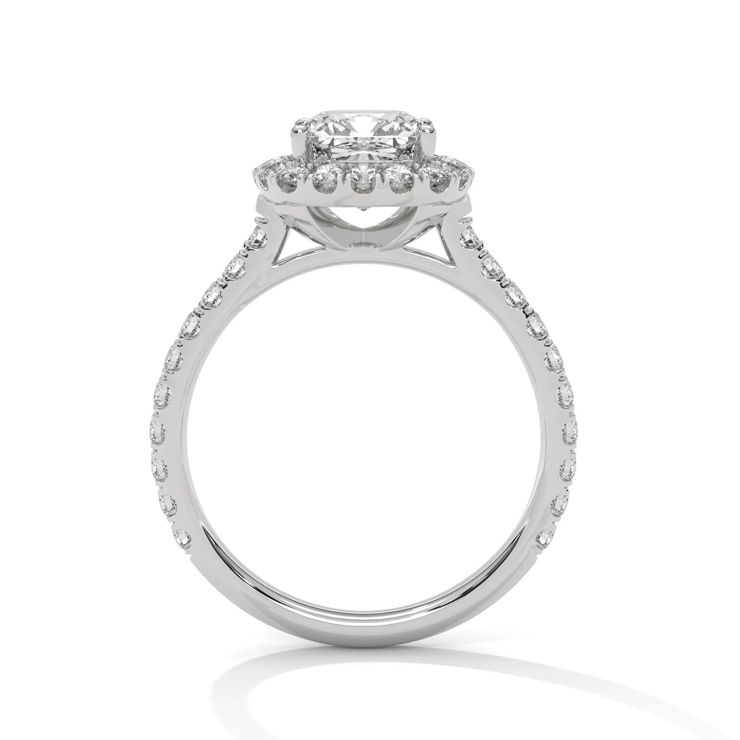 2.0ct cushion cut moissanite halo solitaire ring with pave band 925 sterling silver