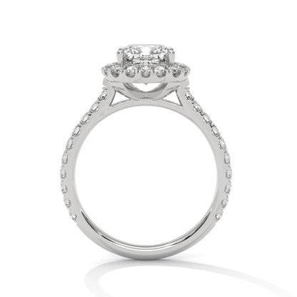 2.0ct Cushion Cut Moissanite Halo Solitaire Ring with Pave Band 925 Sterling Silver