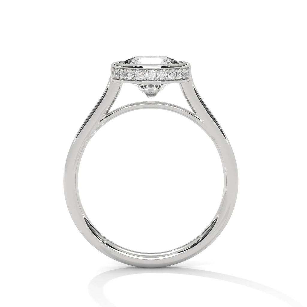 2.0ct Round Brilliant Cut Moissanite Bezel Set Solitaire Ring with Hidden Halo 925 Sterling Silver