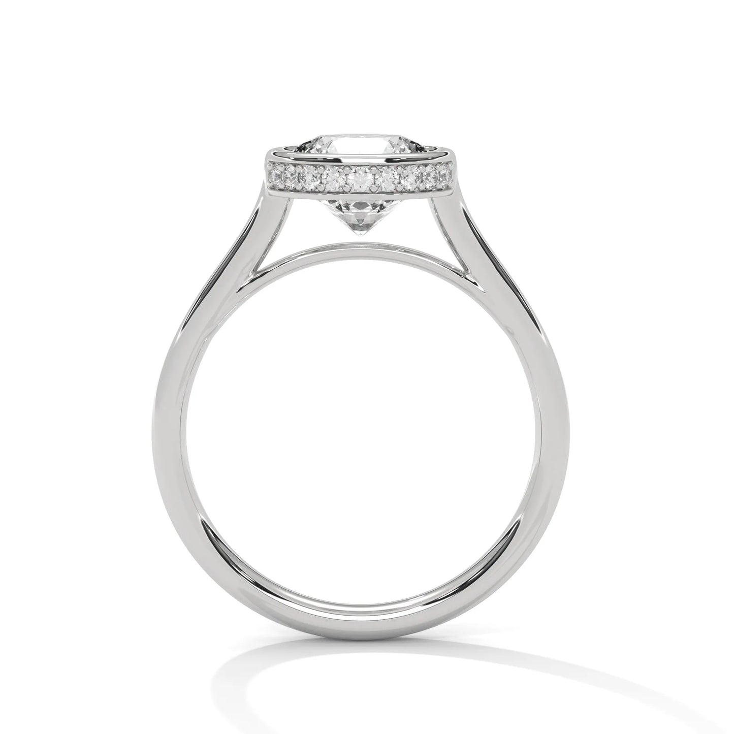 2.0ct round brilliant cut moissanite bezel set solitaire ring with hidden halo 925 sterling silver