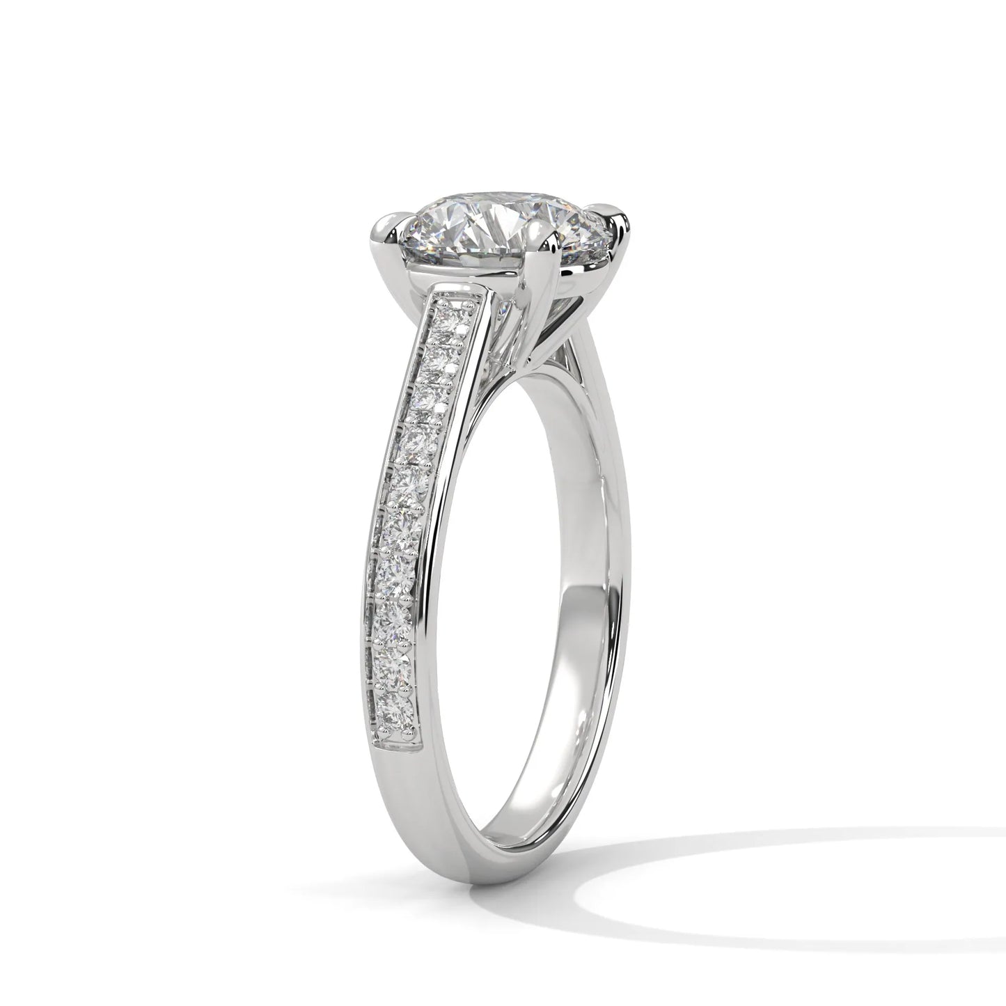 2.0ct round brilliant cut moissanite solitaire ring with pave set band 925 sterling silver