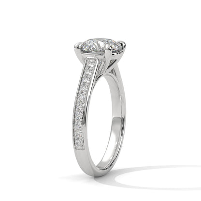 2.0ct Round Brilliant Cut Moissanite Solitaire Ring with Pave Set Band 925 Sterling Silver