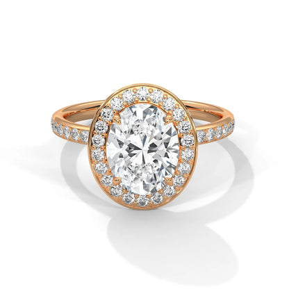 2.0ct Oval Cut Moissanite Halo Solitaire Ring with Pave Set Band 925 Sterling Silver Engagement Band