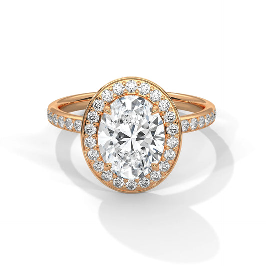 2.0ct Oval Cut Moissanite Halo Solitaire Ring with Pave Set Band 925 Sterling Silver Engagement Band