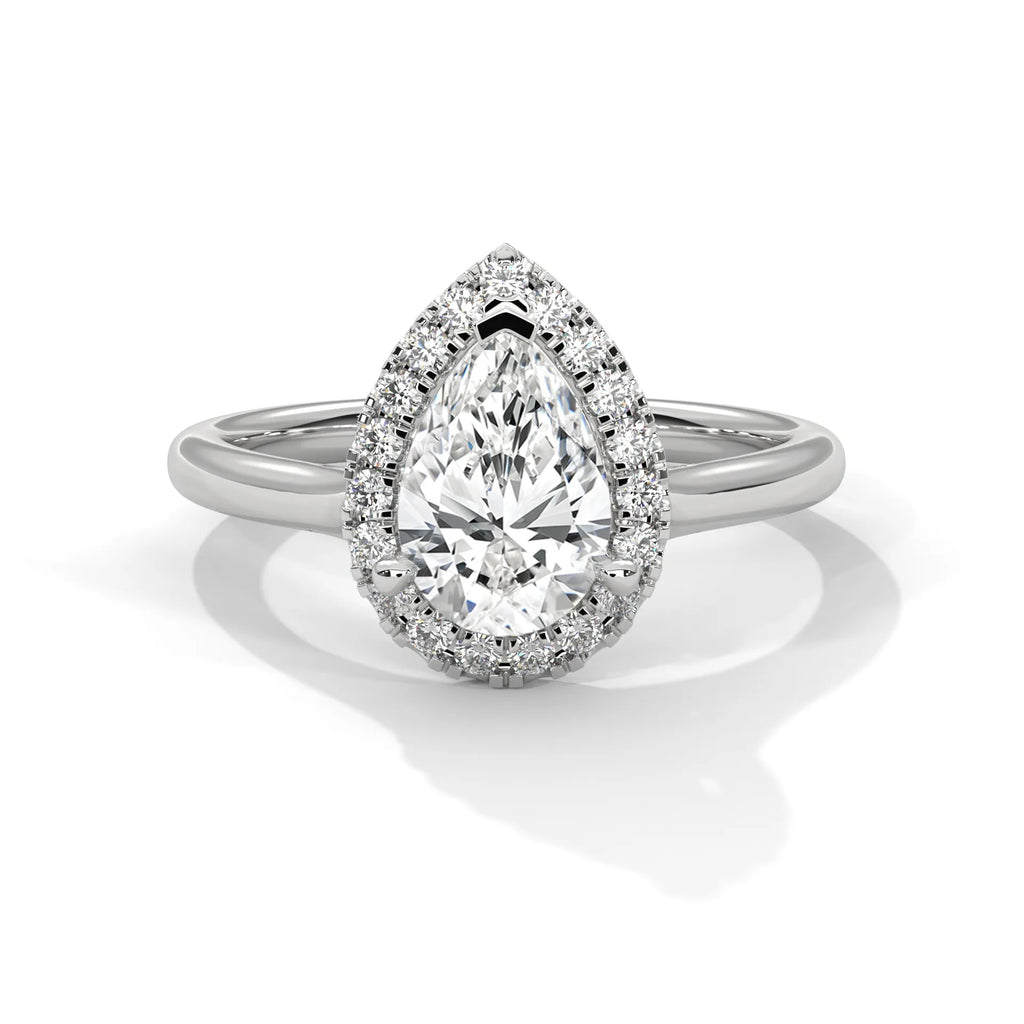 1.5ct Pear Cut Moissanite Halo Solitaire Ring 925 Sterling Silver Engagement Band