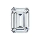 A single emerald-cut clear gemstone, isolated on a solid white background.